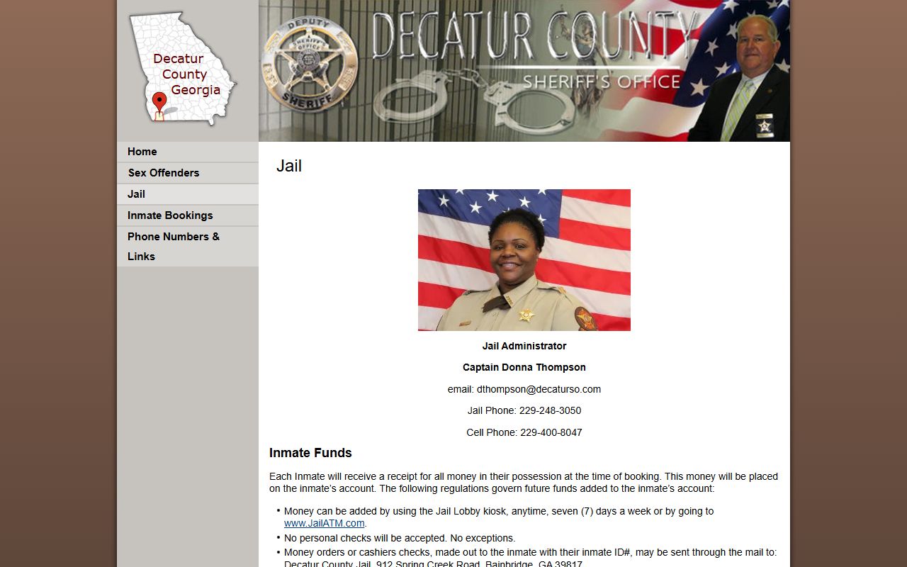 Decatur County Sheriff's Office jail page with facility information